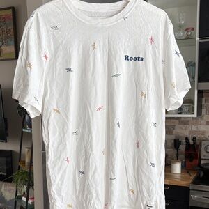 Roots White Short-Sleeve Tee with Multicolor Surf Icons
